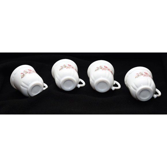 Arcopal France 4 Champetre Coffee Tea Mugs Cups White Swirl Blue& Pink Flowers#1 - Picture 4 of 5